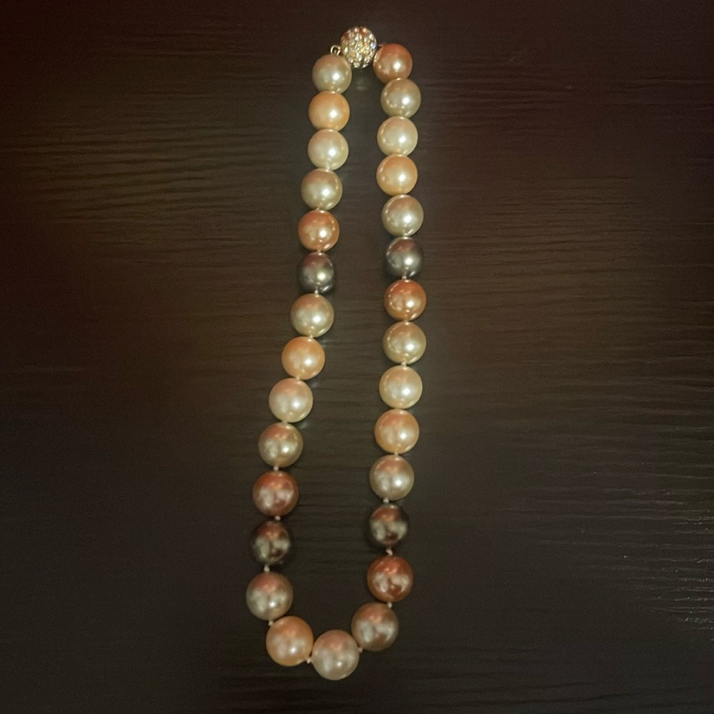 Large Multicolor Pearl CZ Studded Clasp Necklace
